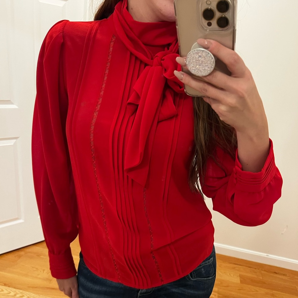 Zara Flowy Lace Detail Shirt Blouse Red - Picture 4 of 11